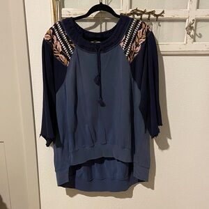 Free People Navy Blue Sweater with Embroidered Details
